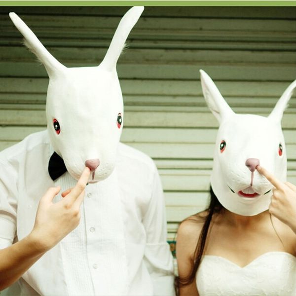 Mascaras de fiesta Halloween Cosplay Animal Látex Conejo de conejo de conejo de conejos de conejos Cabeza de cara 230206