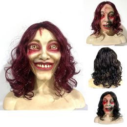 Masques de fête Halloween Cosplay Latex Masque Femmes Hommes Horrible Fantôme Masque Complet avec Costume De Fête De Cheveux Longs 230826
