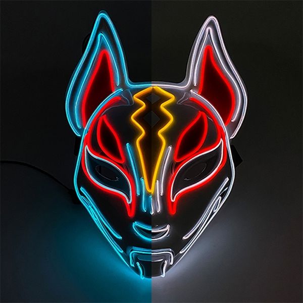 Masques de fête Halloween Cosplay LED Light Up Coloré Neon EL Japonais Anime Glow In The Dark DJ Club Props 220826