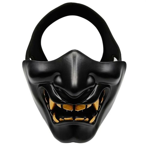 Máscaras de fiesta Disfraz de Halloween Cosplay Media cara Evil Demon Grimace Kabuki Samurai Prajna Hannya Oni Tactical Mask198y