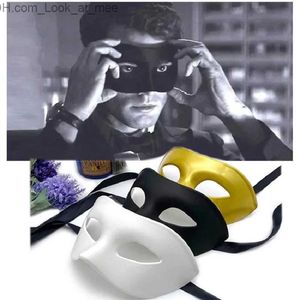 Masques de fête Décorations d'Halloween Boule pour hommes demi-visage ensemble adulte blanc masque pour les yeux épaissi cosplay hommes noir rétro masque accessoires d'Halloween Q231007