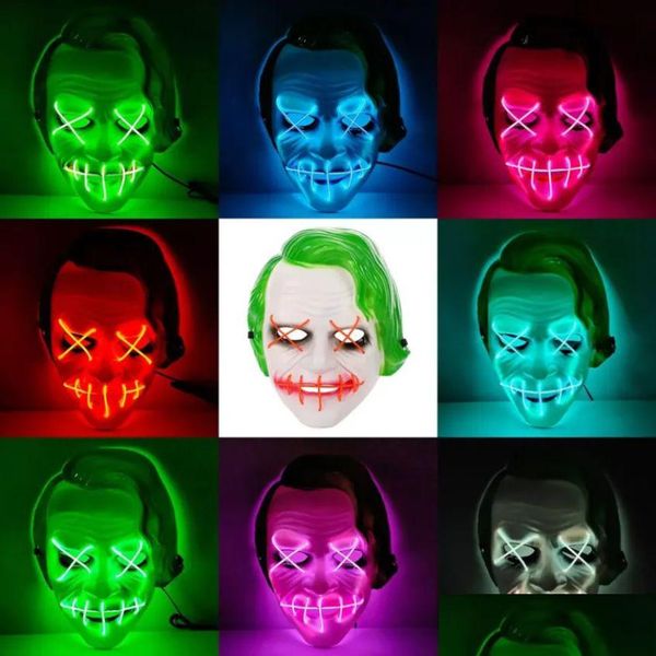 Masques de fête Halloween Masques de fête de Pâques Clown de cheveux verts LED Masque de lumière froide Bar Glowing Fy9557 SS0114 Drop Livraison Home Garden Fest Ot6Vn