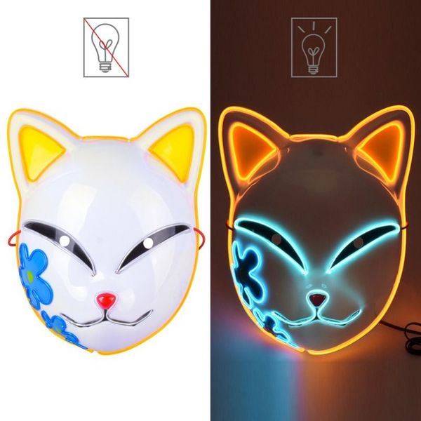 Masques de fête Halloween EL couleur néon Cosplay LED brillant Anime chat lueur dans les accessoires de club DJ sombre 2209203285