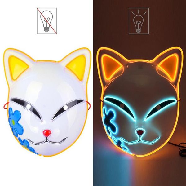 Masques de fête Halloween EL couleur néon Cosplay LED brillant Anime chat lueur dans les accessoires de club DJ sombre 220920259W
