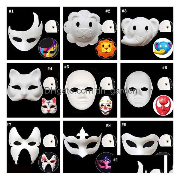 Máscaras de fiesta Halloween Fl Cara DIY Pintado a mano PP Yeso Papel Ered He Máscara en blanco Mascarada blanca Plain Zc359 Entrega de gota Dhgarden Dhkrj