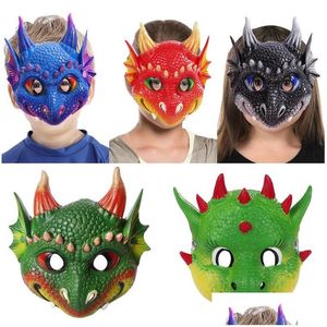 Masques de fête Halloween pour enfants Dragon Design Enfant Garçons Filles Rouge Bleu Vert Noir Dinosaure Cosplay Supply Drop Delivery Home Garden Dhoxq