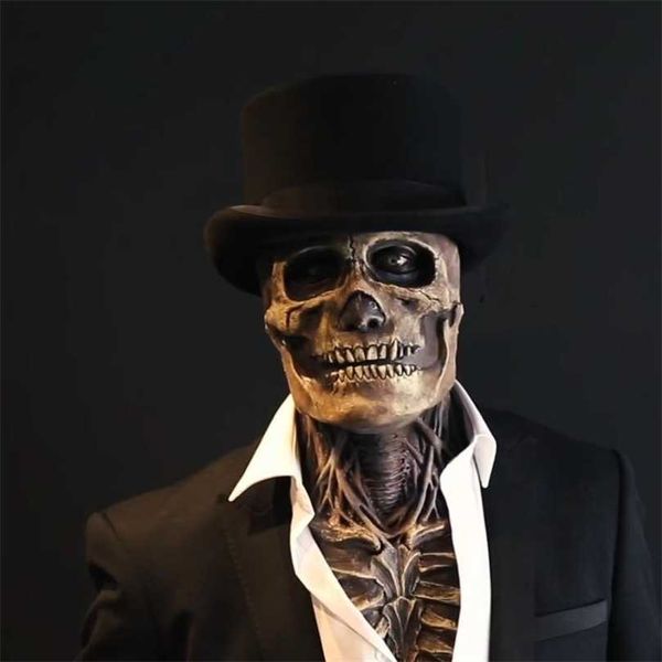 Masques de fête Halloween Tête complète Masque de crâne 3D Horreur Réalité Effrayant Cosplay Masque Crâne Latex Mobile Jaw Casque Squelette Décoration 220926