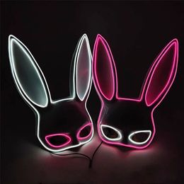 Masques de fête Halloween drôle longues oreilles masque de lapin lumineux lapin LED néon brillant pour 231207