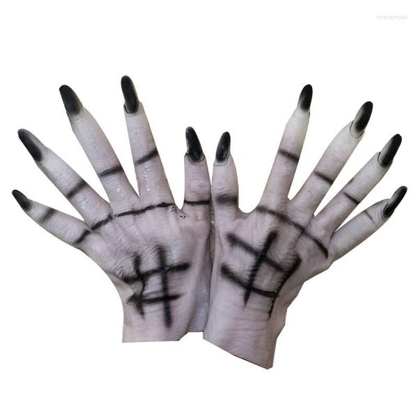 Máscaras de fiesta Guantes de fantasma de Halloween Disfraces de cosplay Vestir Vampiro Horror Sangre Tema de mano Suministros largos