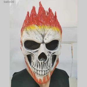 Masques de fête Halloween Ghost Rider Rouge et Bleu Flamme Crâne Masque Horreur Fantôme Plein Visage Masques En Latex Cosplay Costume Props T230905