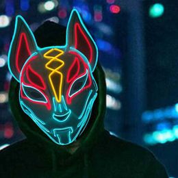 Masques de fête Halloween Glowing Face Mask Light Up Japanese Anime Fox Mask Lumineux LED Masque Jeu Thème Masque Cosplay Party Supplies HKD230801