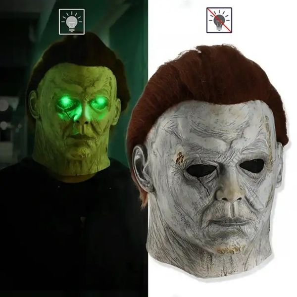 Máscaras de fiesta Halloween Horrible Michael Myers Máscara Máscaras de cabeza de látex con cabello Cara completa Halloween Cosplay Películas de terror Accesorios para juegos de rol 230906