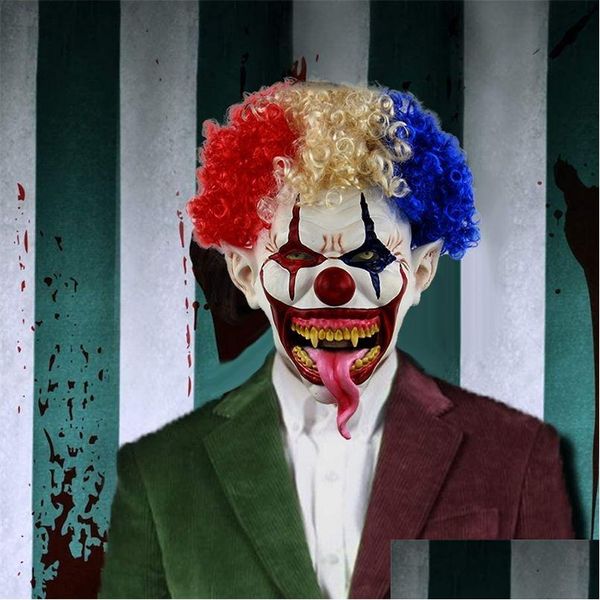 Máscaras de fiesta Halloween Horror Joker Máscara Pennywise Scary Zombie Cosplay Látex Casco Drop Entrega Dhvv7