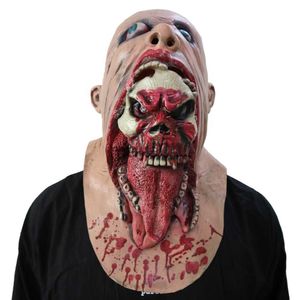 Masques de fête Halloween Horreur Latex Masque Effrayant Zombie Cannibal Masques Bloody Big Mouth Head Cover Adultes Carnaval Party Headgear Props J230807