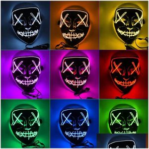 Máscaras de fiesta Halloween Horror Led Máscara brillante V Purga Elección Disfraz Dj Light Up Glow In Dark 10 colores Drop Delivery Home Garden Dh6Sb