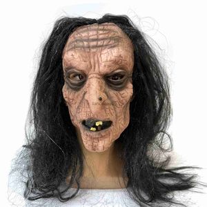 Masques de fête Halloween horreur sorcière aux cheveux longs couvre-chef vieil homme masque de tête maison hantée salle d'évasion scène effrayante habiller accessoires de décoration x0907