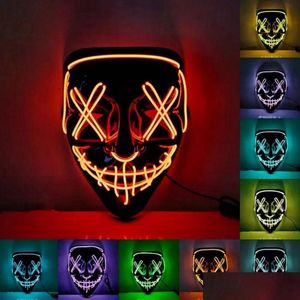 Feestmaskers Halloween Horror Mask Cosplay LED Light Up El Wire Scary Glow In Dark Masque Festival Supplies 916 Drop Delivery Home GA DHBYS