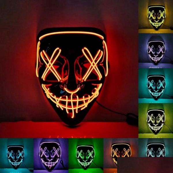 Máscaras de fiesta Máscara de terror de Halloween Cosplay Led Light Up El Wire Scary Glow In Dark Masque Festival Suministros 916 Drop Delivery Home Ga Dhbys