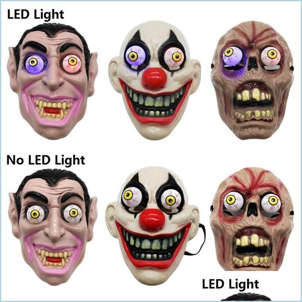 Máscaras de fiesta Máscara de terror de Halloween Luz LED Vampiro Ojo Intermitente Estallido Cosplay Mascarada Fl Cara Entrega de la gota Inicio Gard Dhlgk