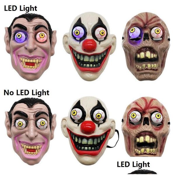 Party Masks Halloween Horror Mask LED Vampire Vampire Eye clignotant Costume Cosplay Costume Masquerade Fl Face Drop Livrot Home Gard Dhzau