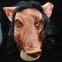 Party Masks Halloween Horror Mask New Pig Head and Hair Caveira Costume de jeu de rôles Real Latex Holiday Supplies Wolf Q240508