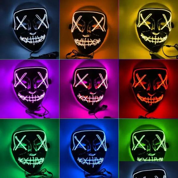 Máscaras de fiesta Máscaras de terror de Halloween Máscara brillante LED V Purga Elección Disfraz Dj Fiesta Iluminar Resplandor en la oscuridad 10 colores Jn07 Drop Delive Dhrcy