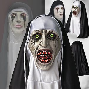 Máscaras de fiesta Halloween Horror Monja Máscara de látex Hermana Pañuelo Cosplay Scary Ghost Face Headgear Headpiece Carnival Party Costume Props 230824