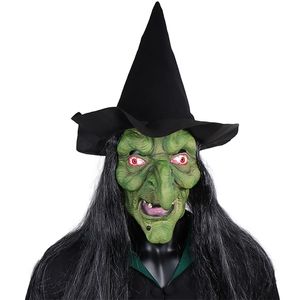 Masques de fête Halloween Horreur Vieille Sorcière Masque avec Chapeau Cosplay Effrayant Clown Hag Latex Visage Vert Gros Nez Femmes Costume Props 220908