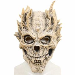 Feestmaskers Halloween Horror Skull Mask Full Head Warrior Death Demon Role Playing Helmet Clothing Q240508