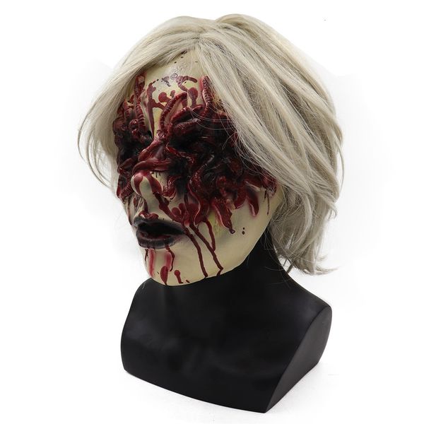 Masques de fête Halloween Horreur Sorcière Masque Rancune WhiteHaired Femme Fantôme Ensemble Zombie Mascarade Cosplay Props 230904