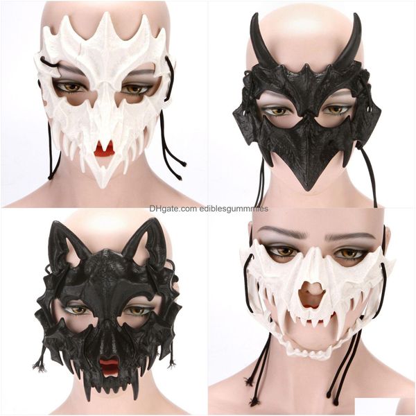 Máscaras de fiesta Halloween Escritor japonés Cos Animal Horror Props Máscara Tigre Dragón Dios Yasha Tiangou Disfraz Venta al por mayor Entrega de gota Ho Dh4X8