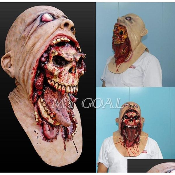 Masques de fête Halloween Latex Masque Sanglant Zombie Visage Fondant Walking Dead Horreur Costume Prop5934106 Drop Livraison Maison Jardin Festiv Dhxb3