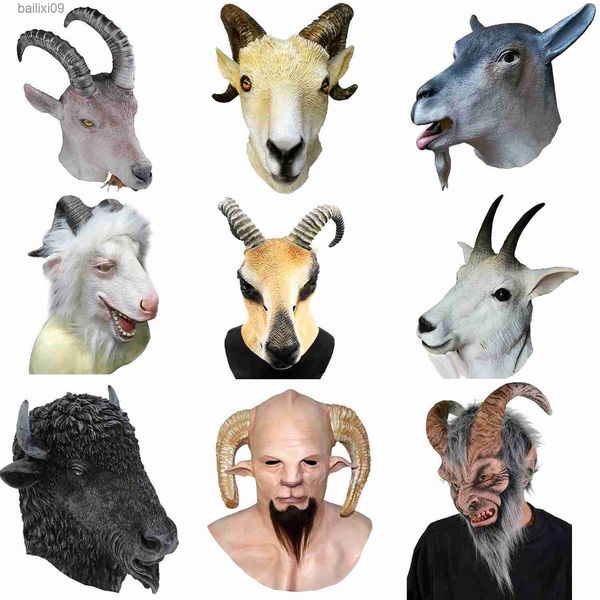 Masques de fête Halloween Masques en latex complet en caoutchouc Chèvre Antilope Masques de tête d'animal Farmyard Fancy Dress Up Carnaval Party Props T230905