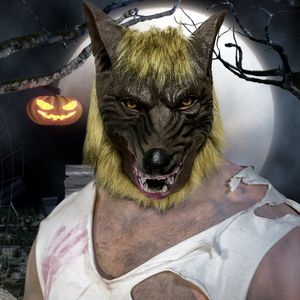 Masques de fête Halloween Latex Caoutchouc Tête de loup Masque de cheveux Unisexe Cosplay Costume Effrayant Décor Gants de loup-garou pour Decora 220920