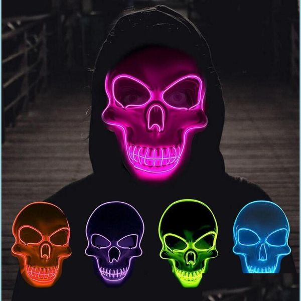 Masques de fête Halloween Led Light Up Masque El Wire Skl Effrayant Fl Visage Cs Jeu Protecteurs Mascarade Costume Glowing Props Drop Delivery Dh2An