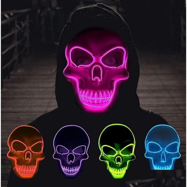 Masques de fête Halloween Led Light Up Masque El Wire Skl Effrayant Fl Masques Visage Cs Jeu Protecteurs Mascarade Costume De Fête Accessoires Lumineux Dr Dhuqk