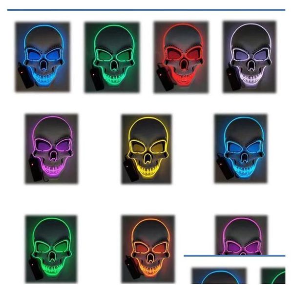 Masques de fête Halloween LED Light Up Masque El Wire Skl Effrayant Fl Masques Visage CS Jeu Protecteurs Mascarade Costume Costume Glowing Props à Dhrfh