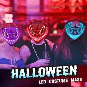 Máscaras de fiesta Máscara de luz LED de Halloween para niños Adts Resplandor de neón único con ojos brillantes oscuros y malvados Entrega de gotas Inicio G Homefavor Dhyhl