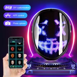 Masques de fête Halloween LED Neon Glowing Mask RGB Full Color Face Changer Lumineux Variable Face Po Animated Editing DIY Maske Party Decor 230818