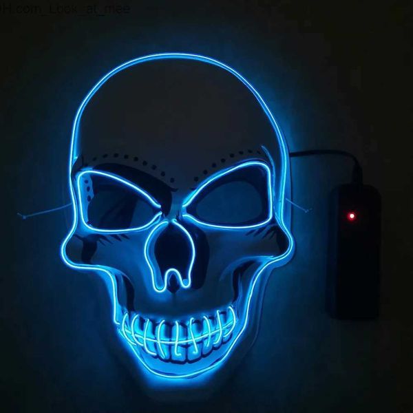 Masques de fête Halloween LED Masque de crâne Horreur Tête de fantôme Hommes Femmes Masque EL Masque de lumière froide Masque de fête Atmosphère Props Cosplay Cadeau Q231009