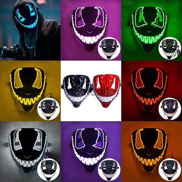Masques de fête Halloween LED Venom Mask Glowing Horrible White Mouth Funny Full Face Color Mascarade Cosplay Bar Haunted House Party Decor J230807