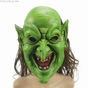 Masques de fête Halloween Long visage vert masque de sorcière assistant Cosplay PU moussant masques de terreur pâques carnaval fête Costume accessoires Q231009