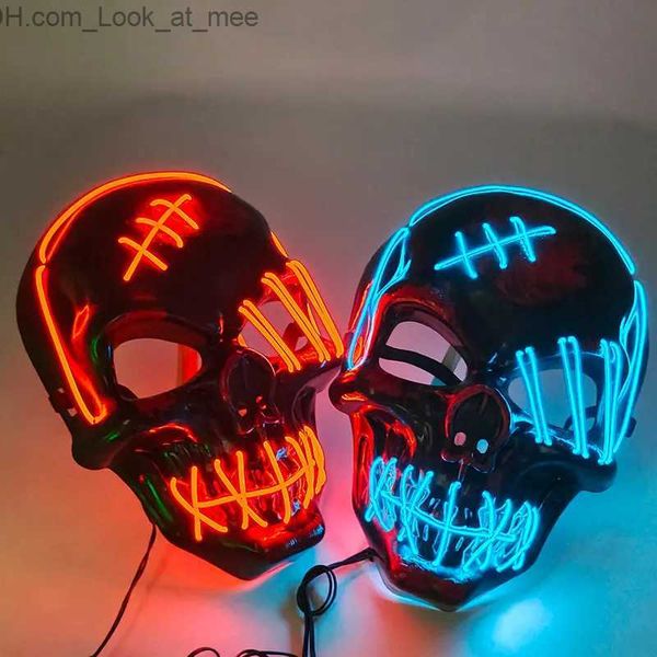 Masques de fête Halloween Lumineux Effrayant Crâne Masque LED Light Up Horreur Squelette Masque Carnaval Bar Accessoires De Fête Néon Brillant Crâne Masque Costumes Q231009