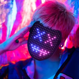Masques de fête Masque d'Halloween LED Bluetooth RGB Light Up Display DIY Po Texte animé Prank Cosplay Carnaval Props 230904