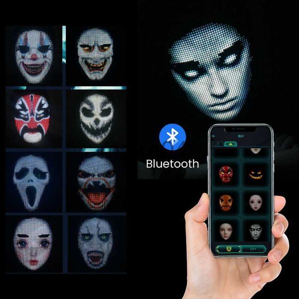 Maschere per feste Maschera per Halloween LED Bluetooth RGB Light Up Display Party Maschera per fotoritocco fai-da-te Testo animato Scherzo Maschera per concerti Display a LED J230807