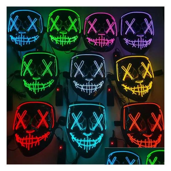 Máscaras de fiesta Máscara de Halloween LED iluminada para el festival Cosplay Disfraz Fiestas de disfraces Carnaval Entrega de gotas Home Garden Festivo Par DHD9N