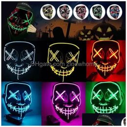 Masques de fête Halloween Mask a mené Light Up Funny the Purge Election Year Great Festival Cosplay Costume Supplies Drop Livrot Home Garde Dhsif