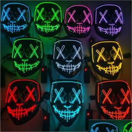 Máscaras de fiesta Halloween Mask LED Light Up Funny the Purge Election Year Festival Cosplay Suministros Suministros Drop entrega Del Home Garden Fes Dhwms