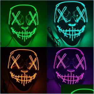 Máscaras de fiesta Máscara de Halloween Led Light Up Máscaras divertidas El año de elección de purga Gran festival Suministros de disfraces de cosplay Fiesta 1055 B3 Dr Dhte6