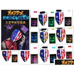 Masques de fête Masque d'Halloween LED Light Up Glowing Funny The Purge Election Année Grand Festival Cosplay Costume Fournitures Coser Face Sheil Dhuor